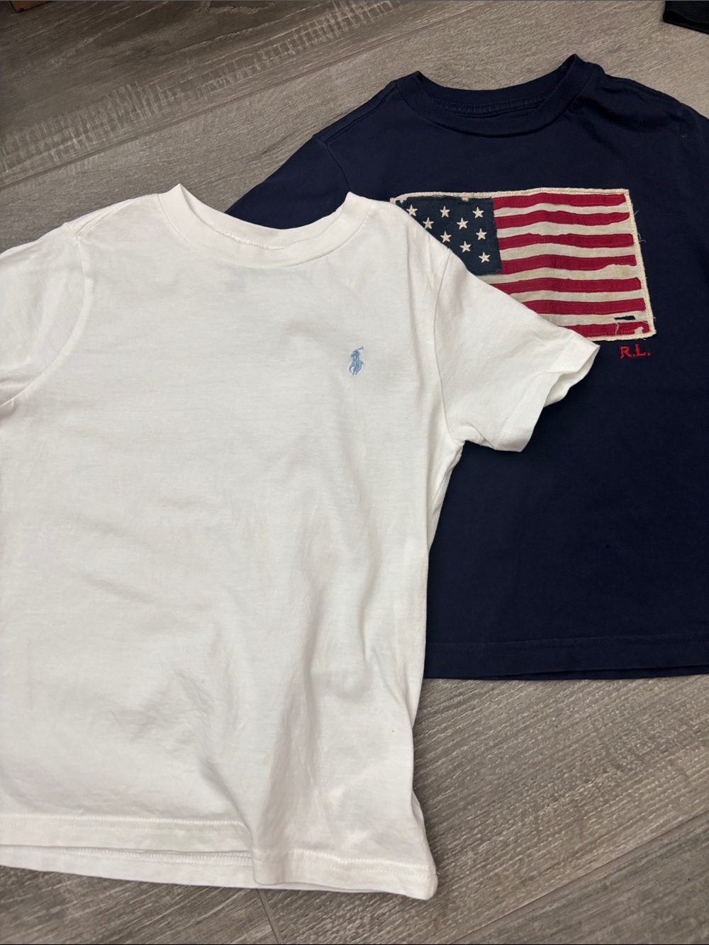 Boys size 5 Ralph Lauren Kids White Tee & Navy Flag Tee